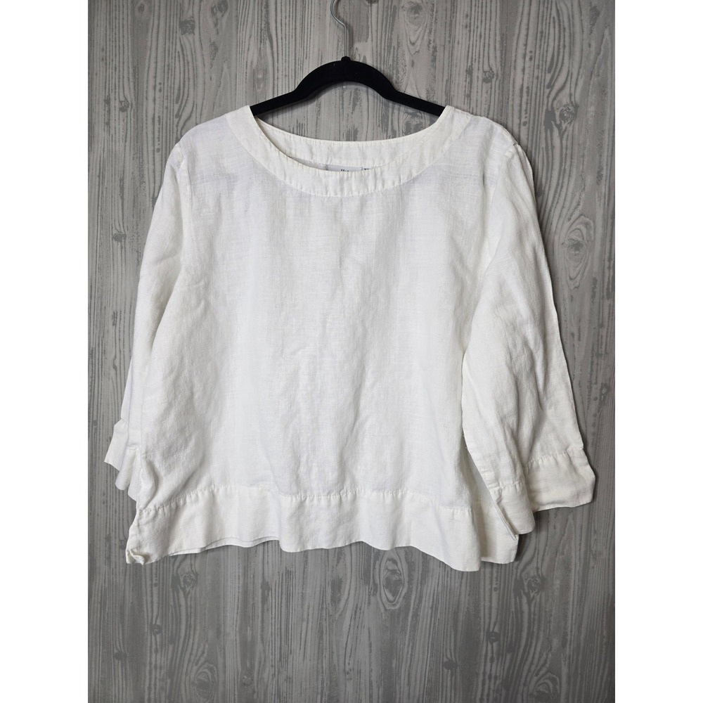 Hot Cotton by Marc Ware Top Womens XL Linen Boxy Blouse Lagenlook White 3/4 Slv